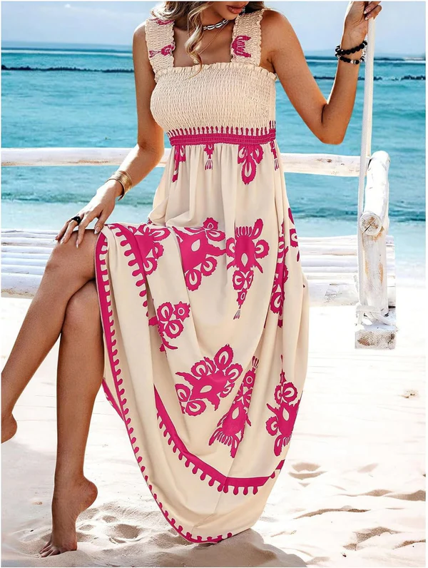 Taylor | Artistic Print Maxi Dress with Elastic Waist