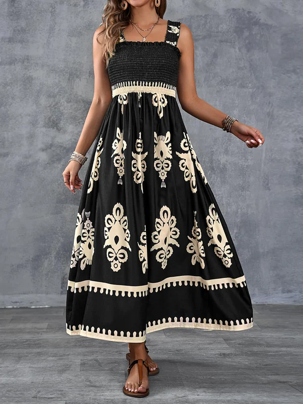 Taylor | Artistic Print Maxi Dress with Elastic Waist