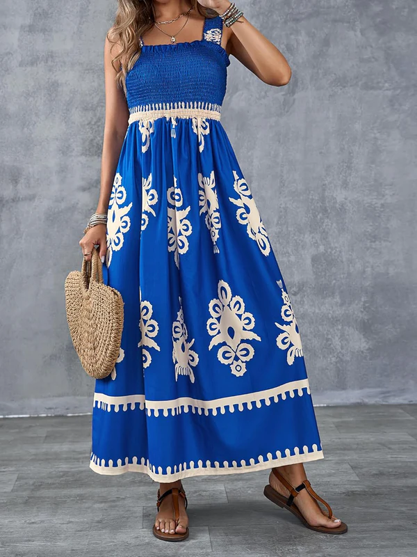 Taylor | Artistic Print Maxi Dress with Elastic Waist