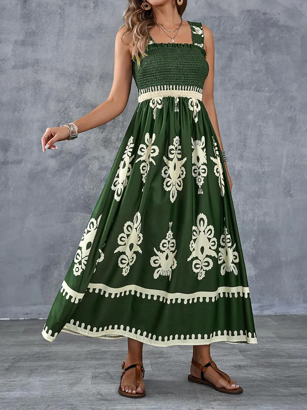Taylor | Artistic Print Maxi Dress with Elastic Waist