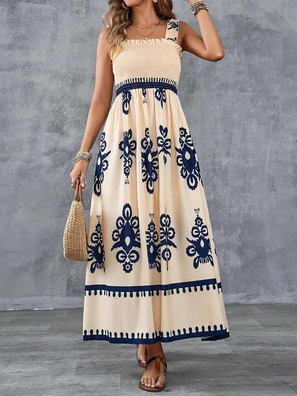 Taylor | Artistic Print Maxi Dress with Elastic Waist