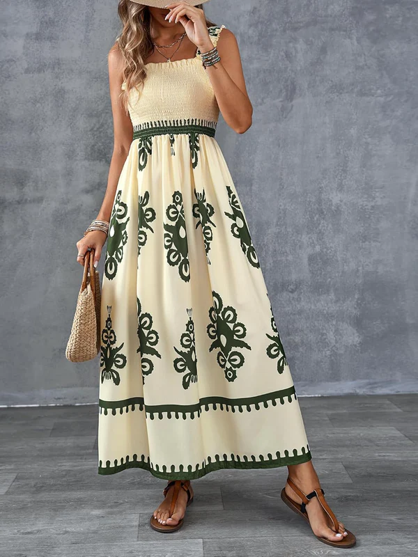 Taylor | Artistic Print Maxi Dress with Elastic Waist