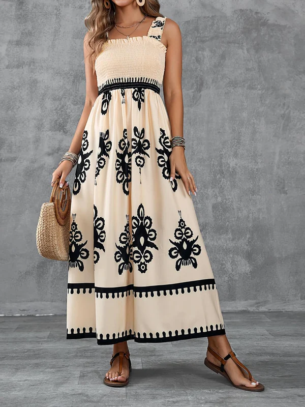 Taylor | Artistic Print Maxi Dress with Elastic Waist