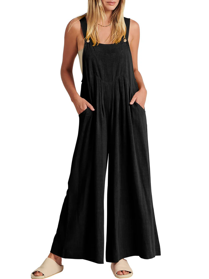 Nina | Comfortable Solid Button-Strap Relaxed Jumpsuit