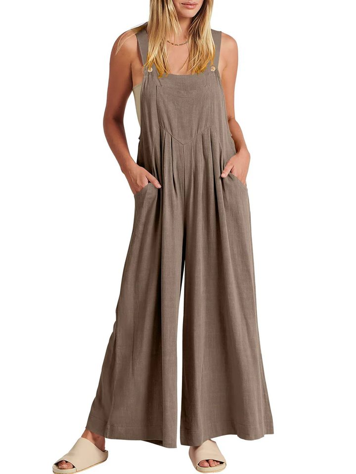 Nina | Comfortable Solid Button-Strap Relaxed Jumpsuit