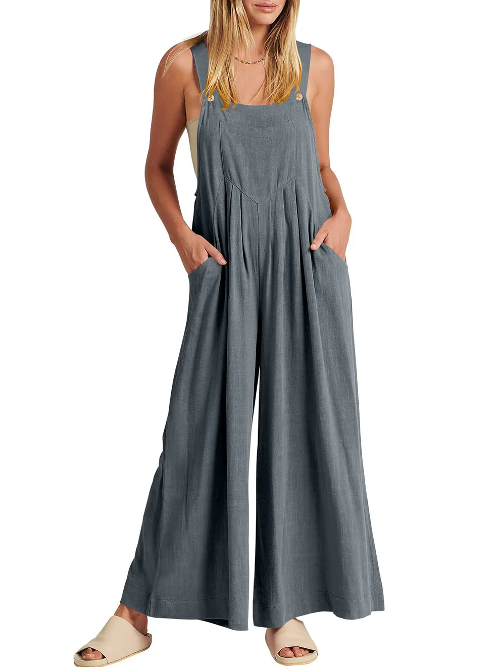 Nina | Comfortable Solid Button-Strap Relaxed Jumpsuit