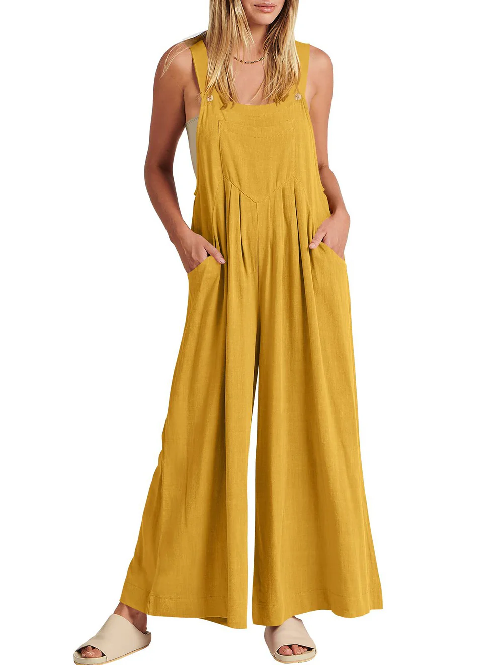 Nina | Comfortable Solid Button-Strap Relaxed Jumpsuit