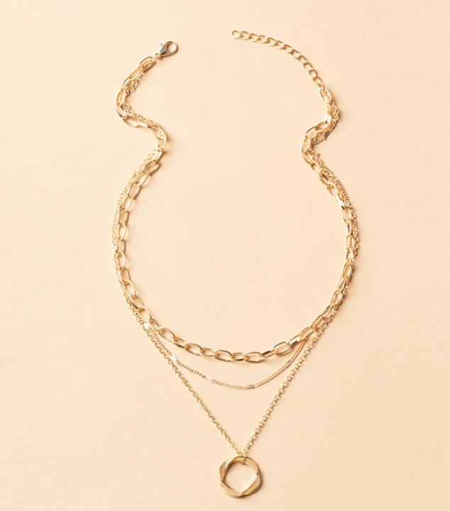 Open Circle Three Row Necklace | Gold