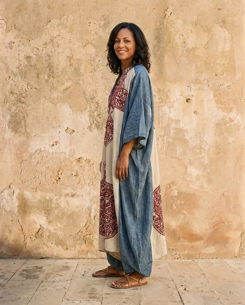 Amelia | Vintage Print Relaxed Two-Piece Set — Khaki