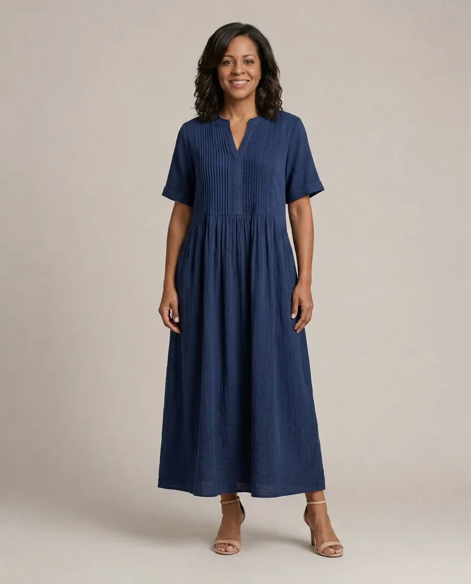Nathalia | Pleated Dress — Marine Blue