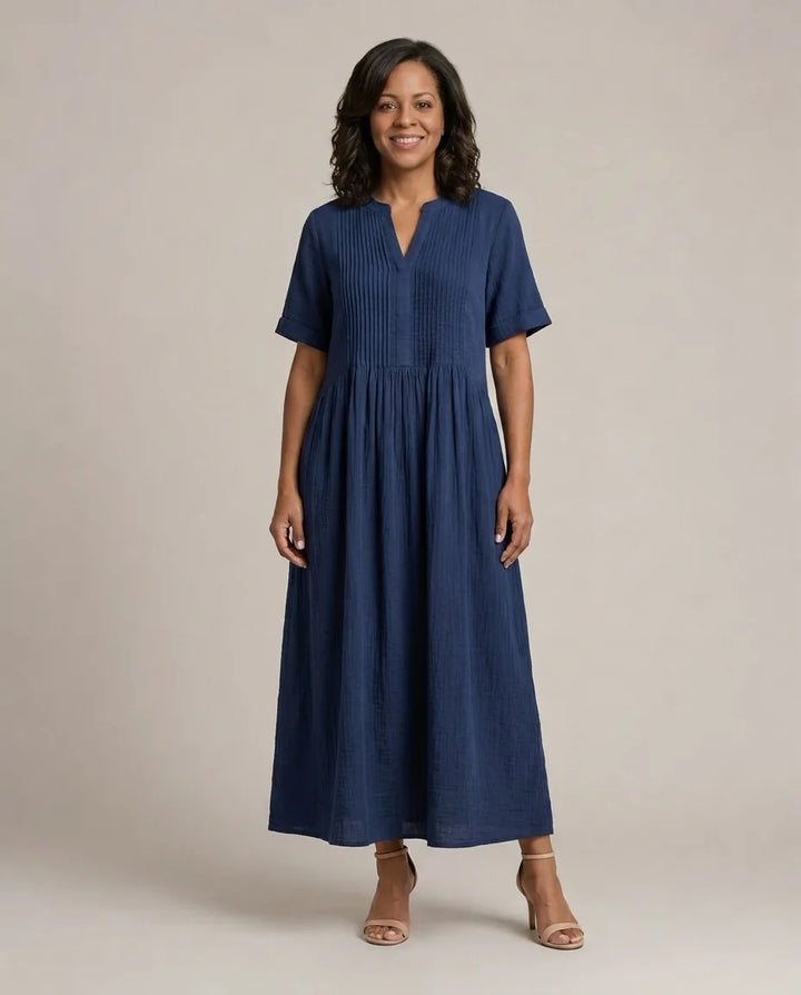 Nathalia | Pleated Dress — Marine Blue