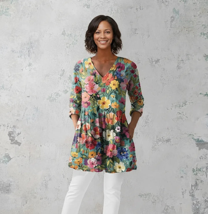 Nora | Long Blouse with V-Neck — Multicolor