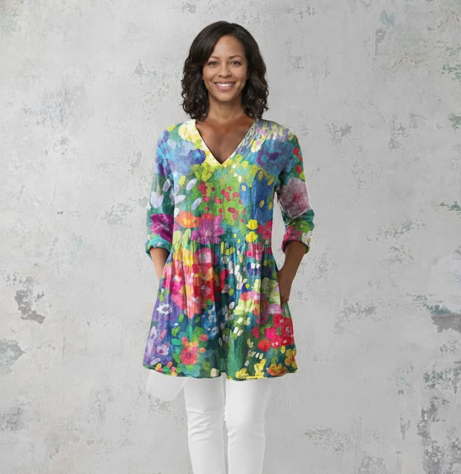 Maelle | Long Blouse with V-Neck — Multicolor