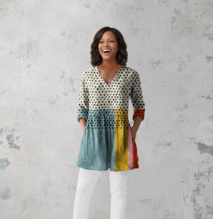 Valerie | Long Blouse with V-Neck — Multicolor