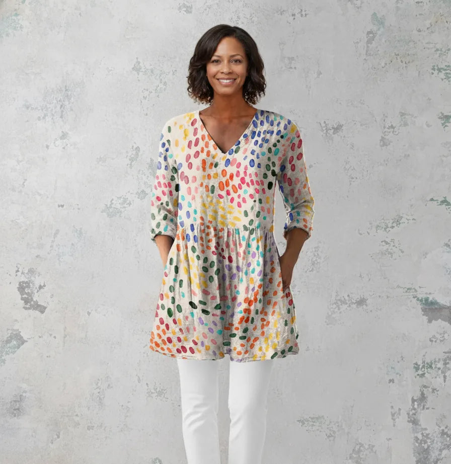 Pauline | Long Blouse with V-Neck — Multicolor
