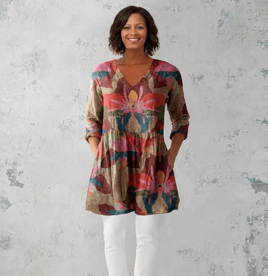 Sarah | Long Blouse with V-Neck — Multicolor
