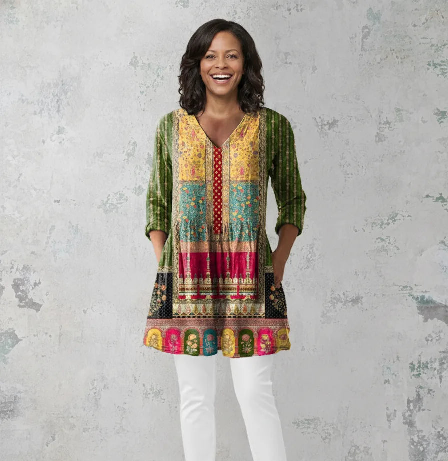 Emilie | Long Blouse with V-Neck — Multicolor