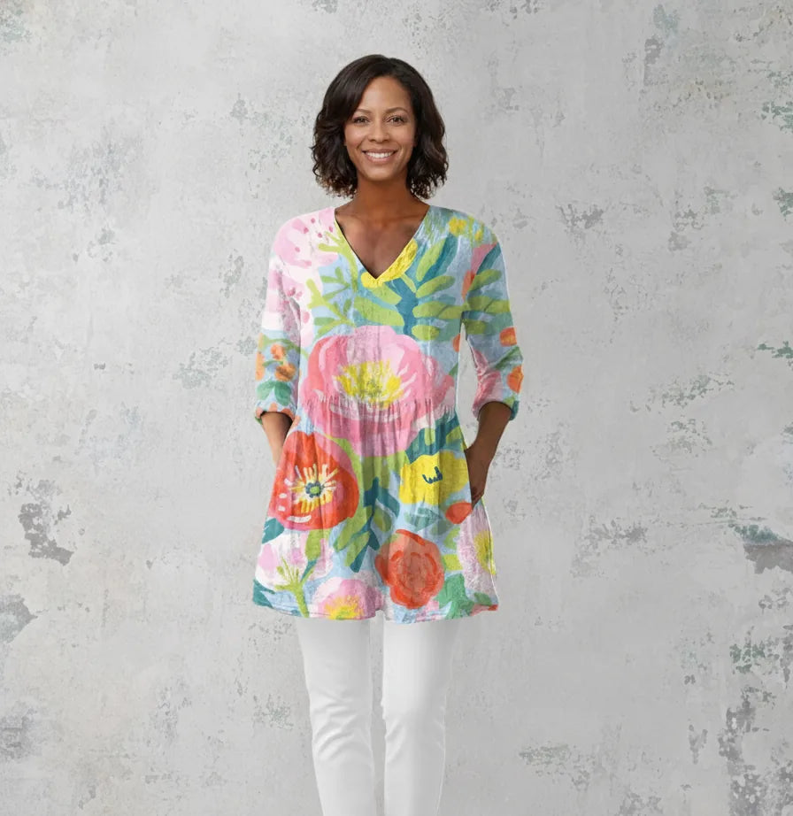 Helene | Long Blouse with V-Neck — Multicolor