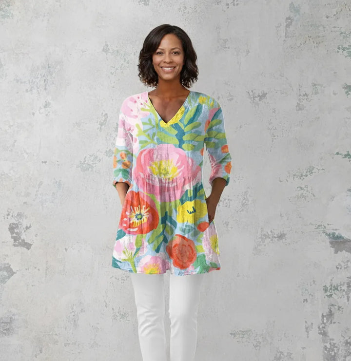 Helene | Long Blouse with V-Neck — Multicolor