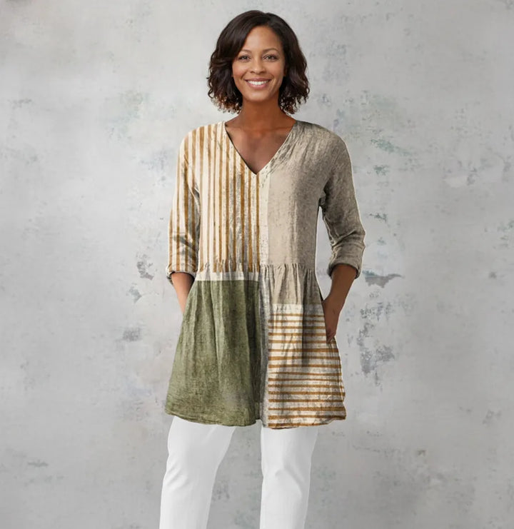 Camille | Long Blouse with V-Neck — Multicolor