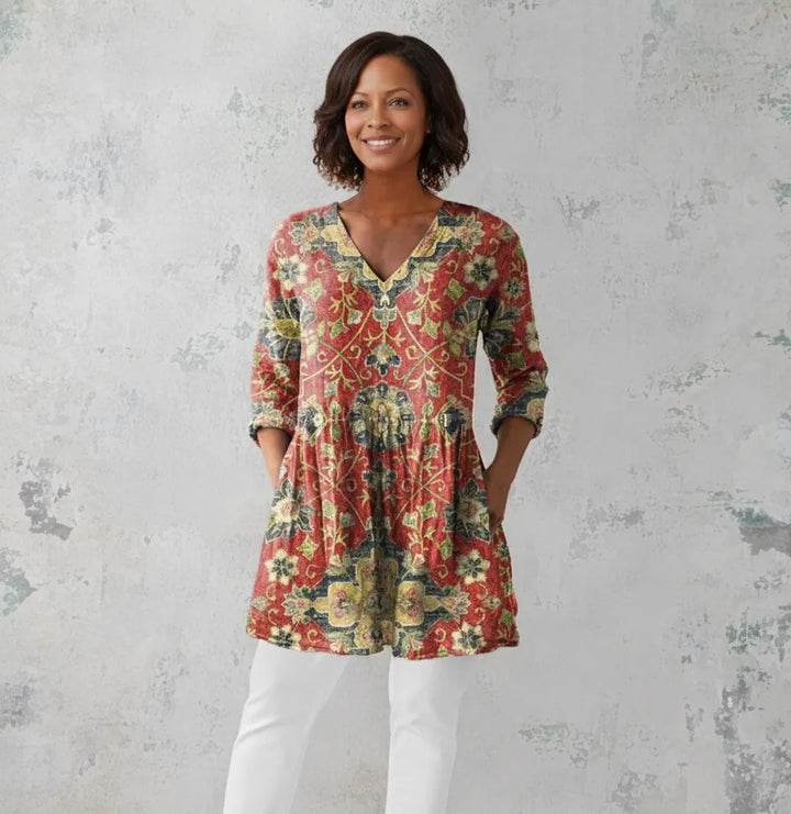 Lea | Long Blouse with V-Neck — Multicolor