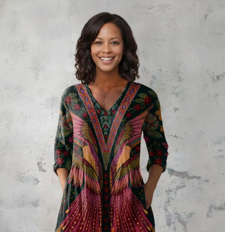 Manon | Long Blouse with V-Neck — Multicolor
