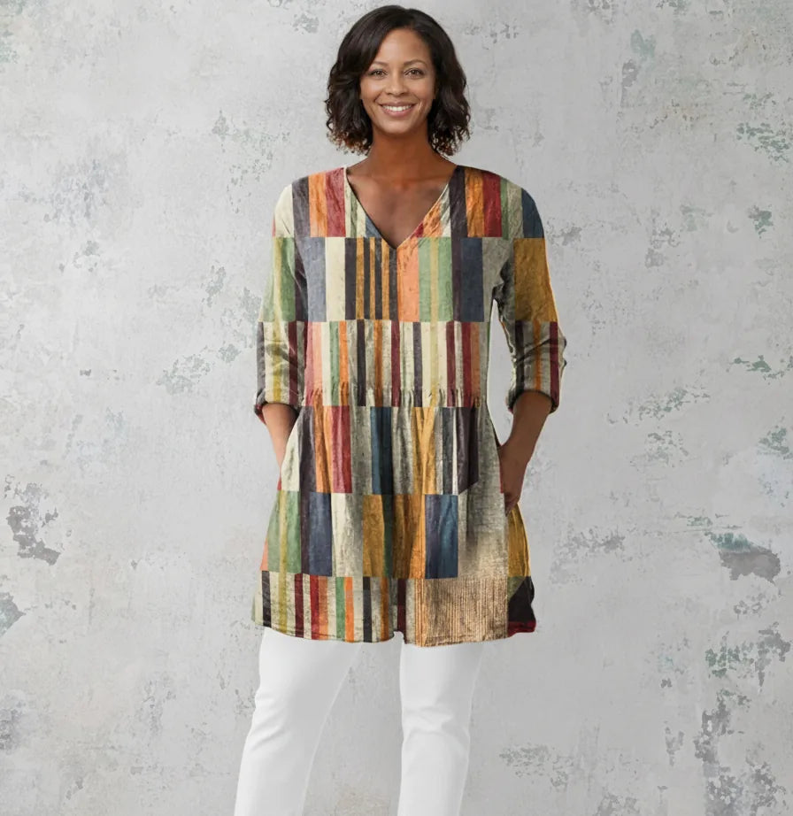 Chloe | Long Blouse with V-Neck — Multicolor
