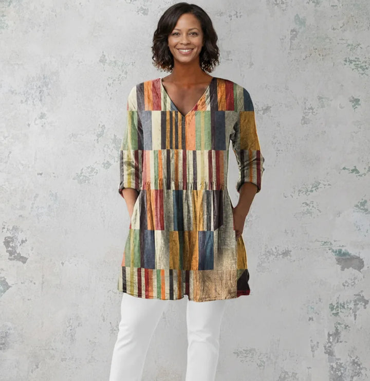 Chloe | Long Blouse with V-Neck — Multicolor