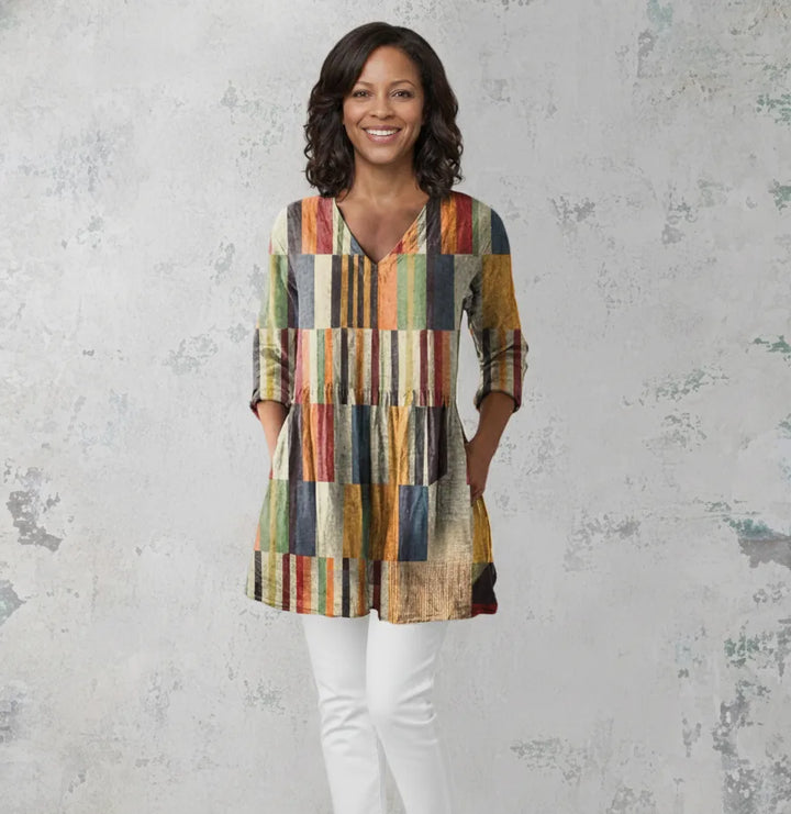 Chloe | Long Blouse with V-Neck — Multicolor