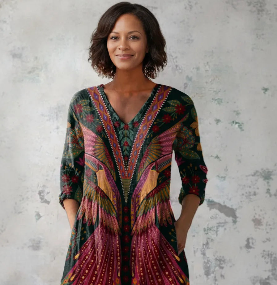 Manon | Long Blouse with V-Neck — Multicolor
