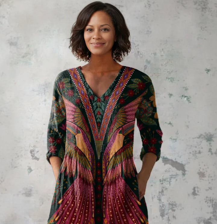 Manon | Long Blouse with V-Neck — Multicolor