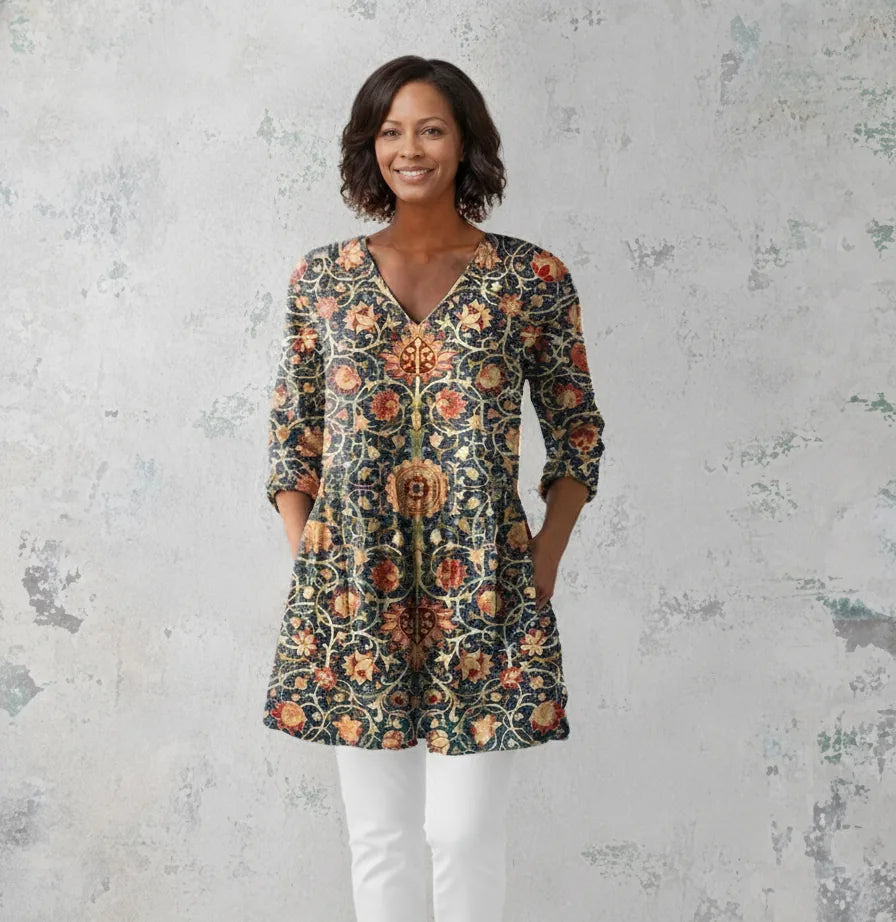 Celine | Long Blouse with V-Neck — Multicolor