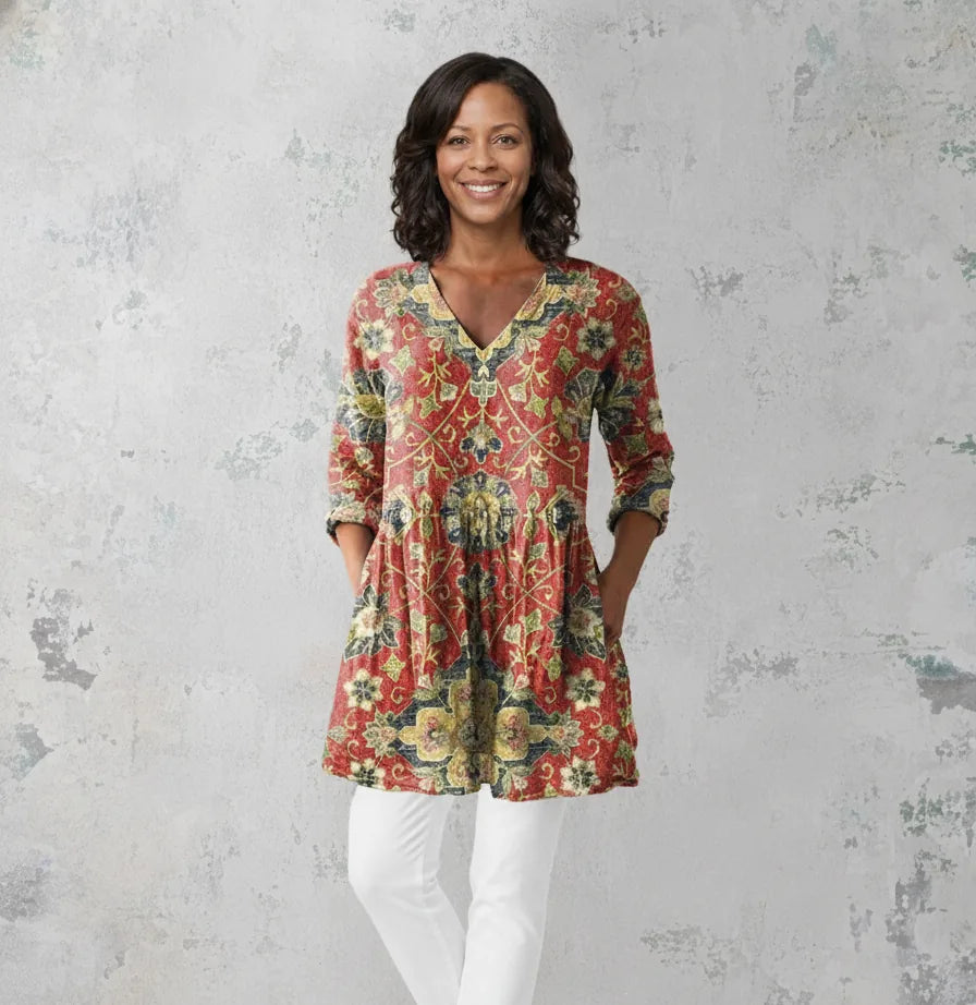 Lea | Long Blouse with V-Neck — Multicolor