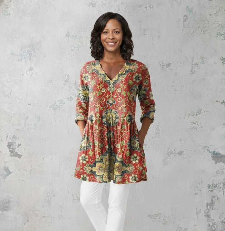 Lea | Long Blouse with V-Neck — Multicolor