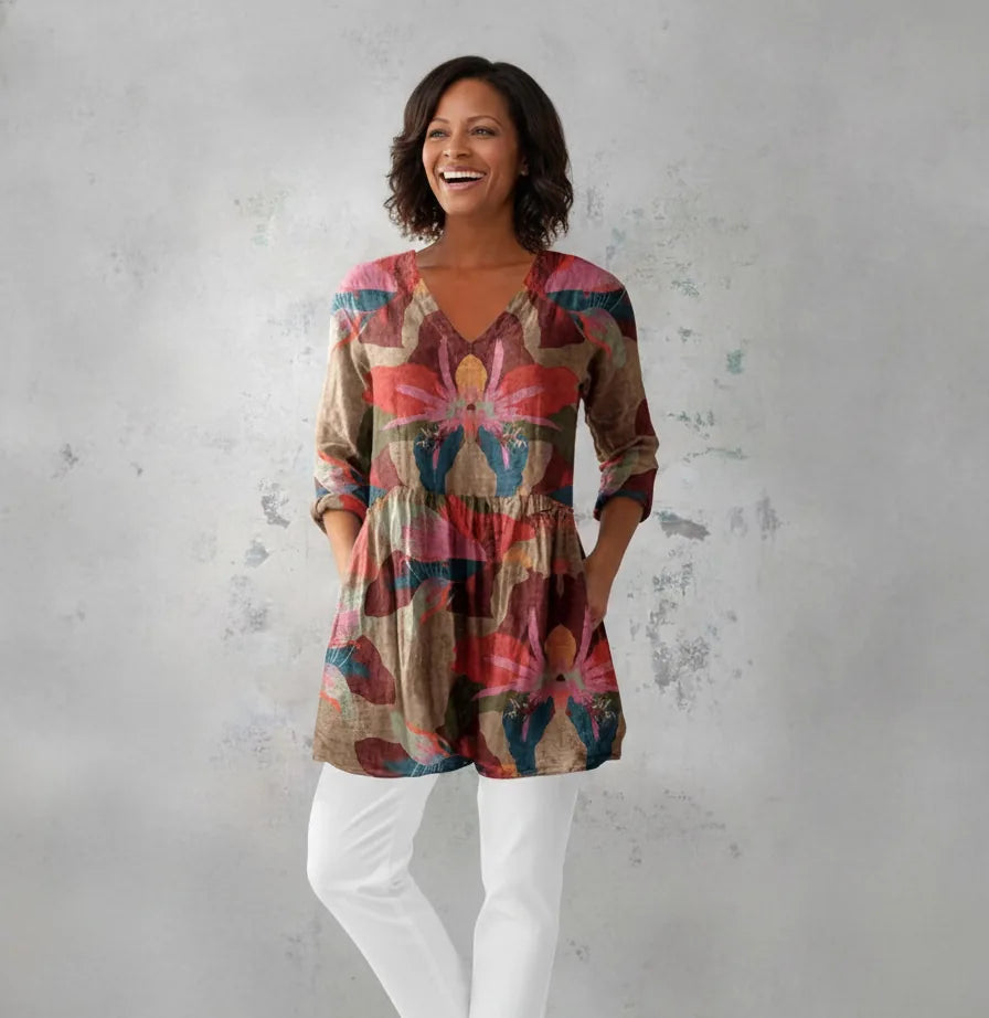 Sarah | Long Blouse with V-Neck — Multicolor
