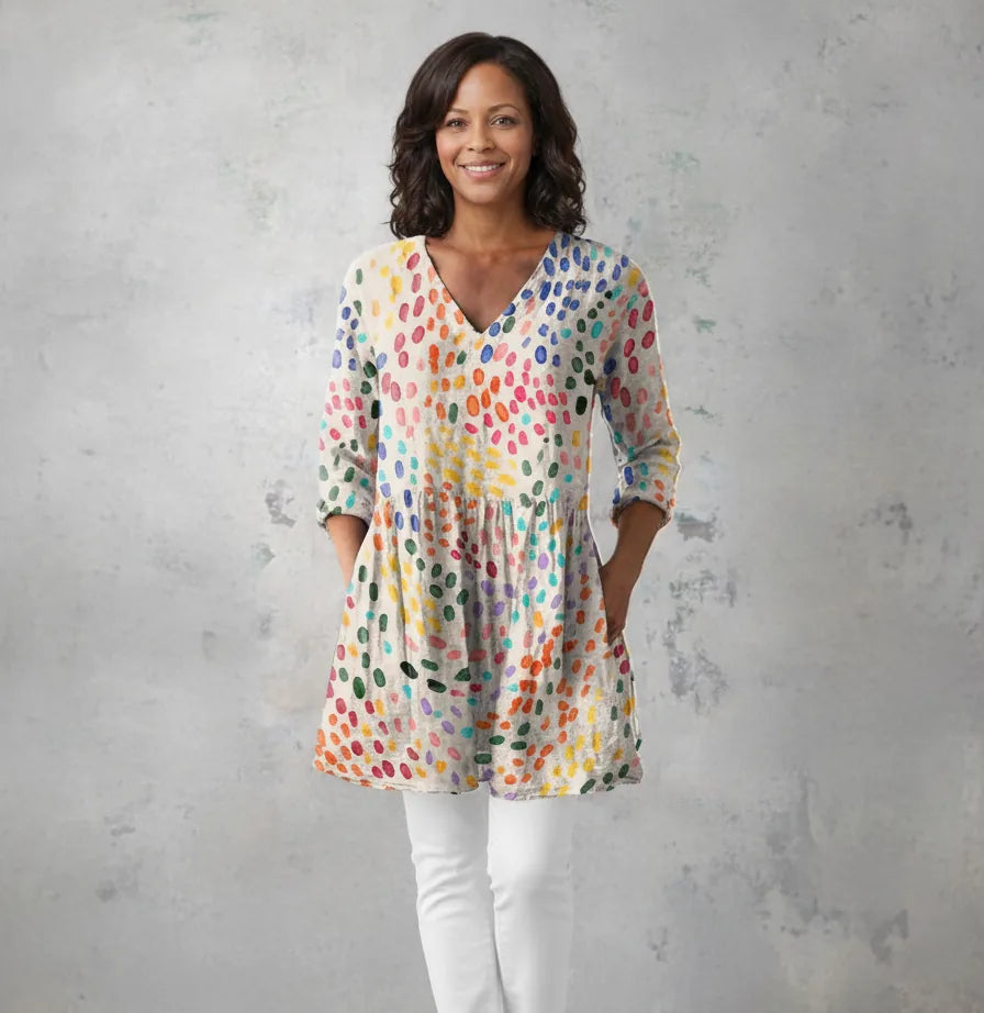 Pauline | Long Blouse with V-Neck — Multicolor
