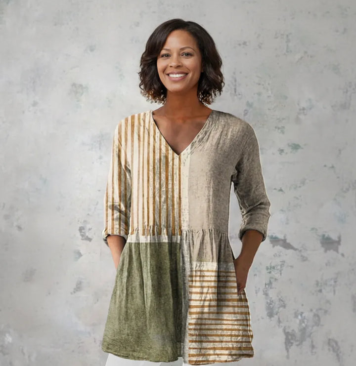 Camille | Long Blouse with V-Neck — Multicolor
