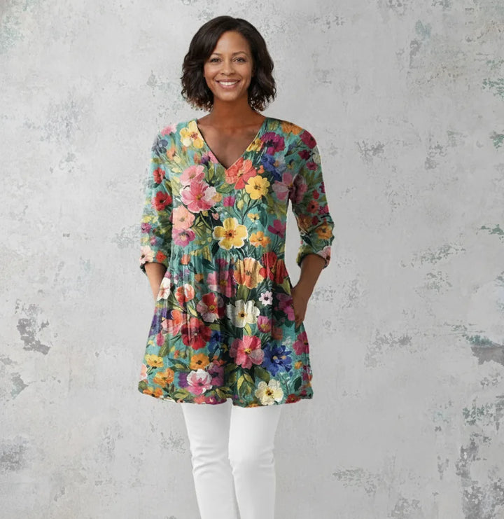 Nora | Long Blouse with V-Neck — Multicolor