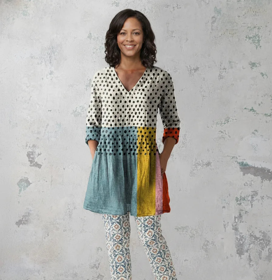 Valerie | Long Blouse with V-Neck — Multicolor