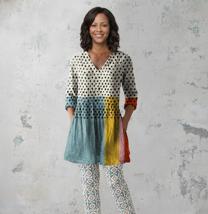 Valerie | Long Blouse with V-Neck — Multicolor