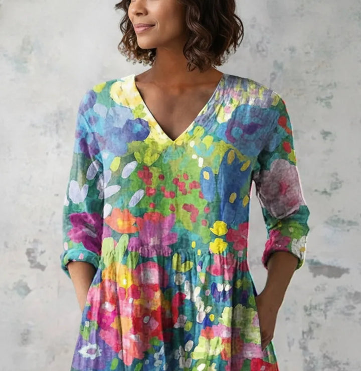 Maelle | Long Blouse with V-Neck — Multicolor