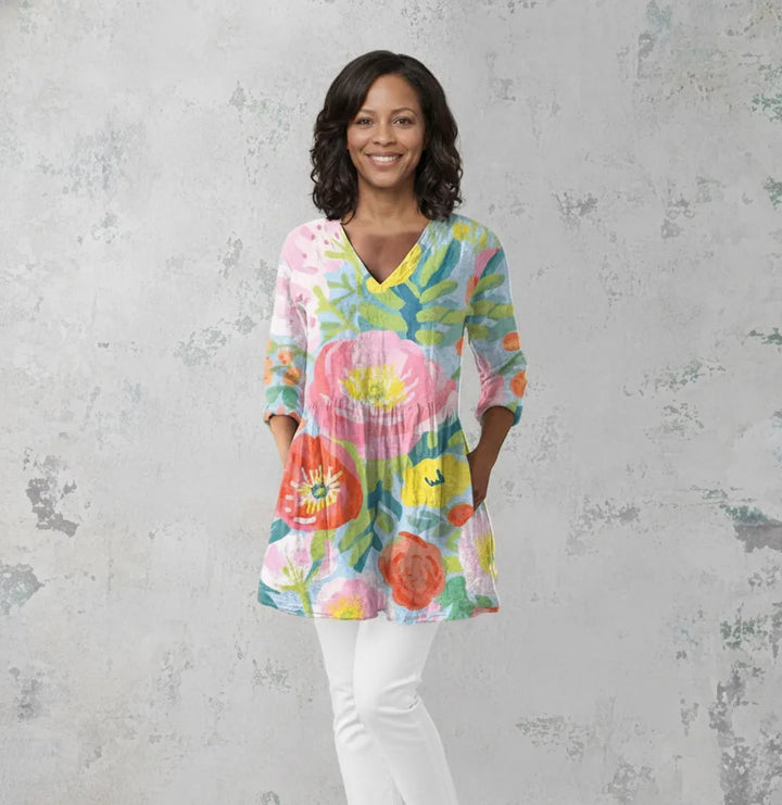 Helene | Long Blouse with V-Neck — Multicolor