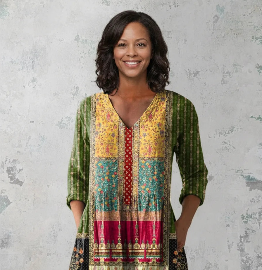Emilie | Long Blouse with V-Neck — Multicolor