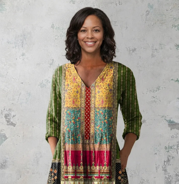 Emilie | Long Blouse with V-Neck — Multicolor