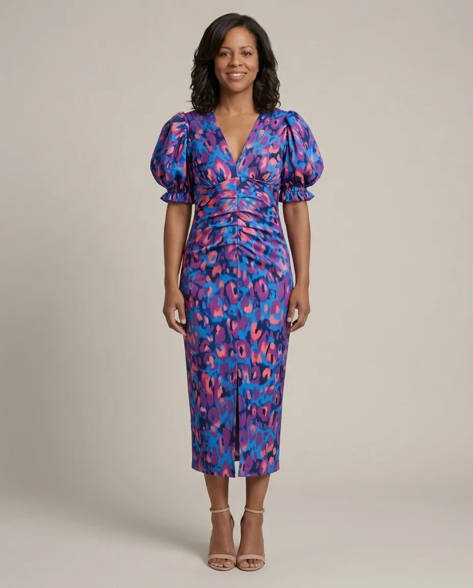 Eleanor | Dress with Puff Sleeves — Multicolor