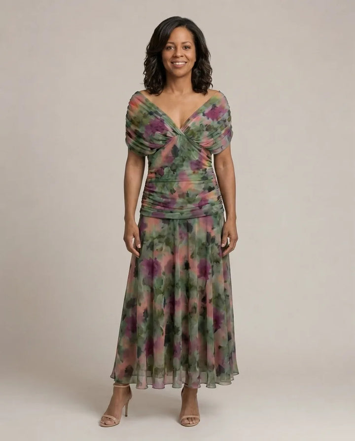 Calen | Off Shoulder Flow Midi Dresses — Multicolor