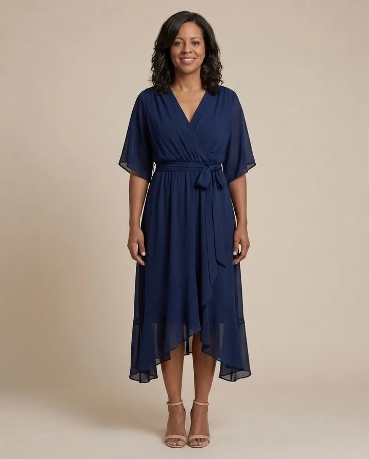 Monica | V-neck dress — Navy Blue