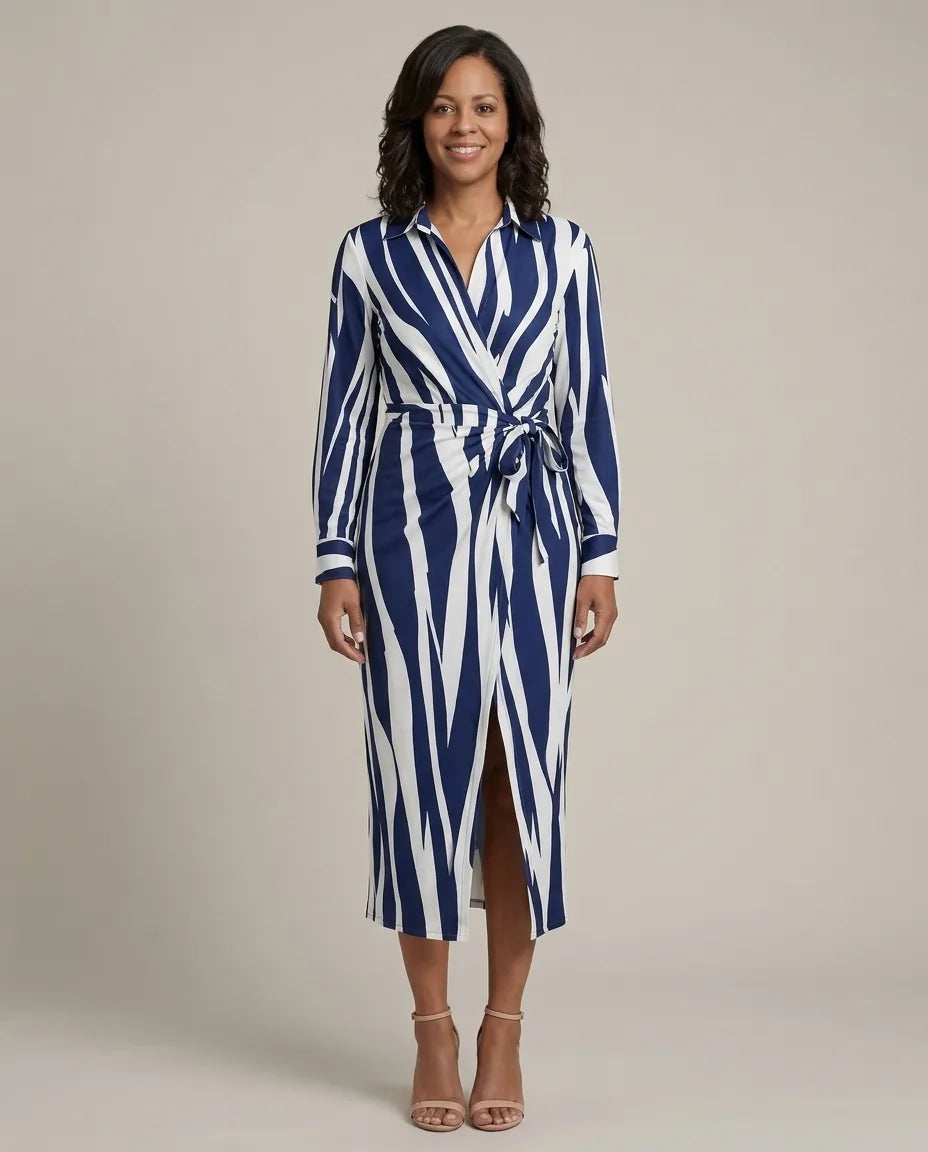 Josephine | Printed Wrap Dress — Navy