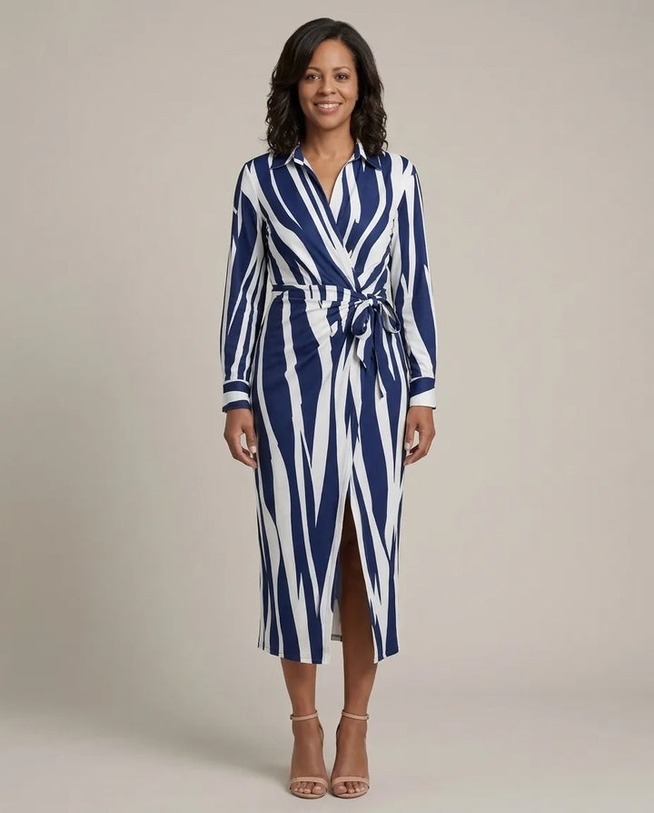 Josephine | Printed Wrap Dress — Navy