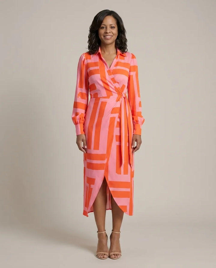 Josephine | Printed Wrap Dress — Orange/Pink